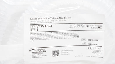 ConMed VTWT524 Buffalo FIlter Smoke Evacuation Tubing 7/8In x 10Ft x 8In